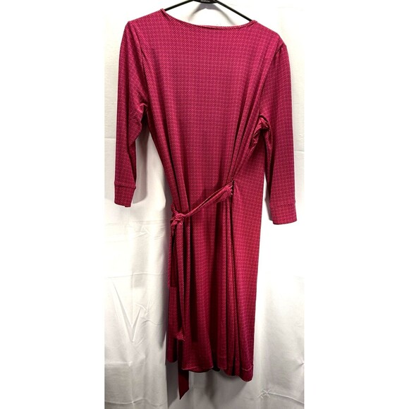 Forever 21 Dress Size L Pink Geometric Print 3/4 Sleeve True Wrap V-neck Lined - Picture 7 of 8
